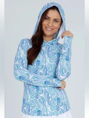 NWT IBKUL Gloria Peri Jade Long Sleeve Hoodie Hoodie Golf Shirt S